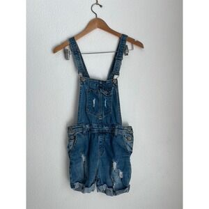 Papaya Women's‎ Denim Distressed Jean Short Overalls Size M